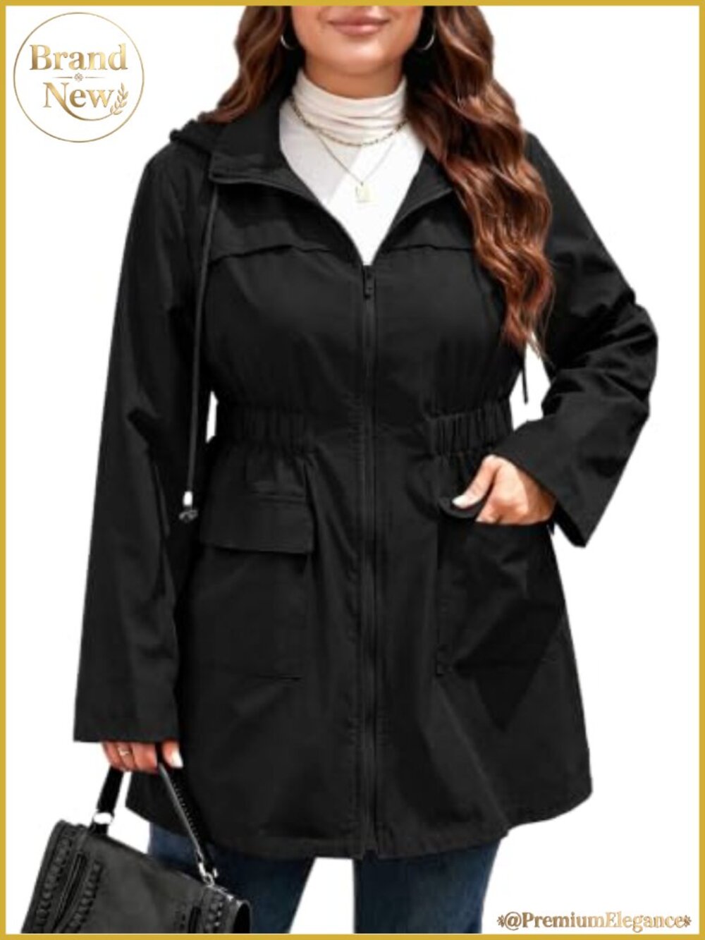 Plus Size Long Military Anorak Jacket Zip Up Hooded Windbreaker